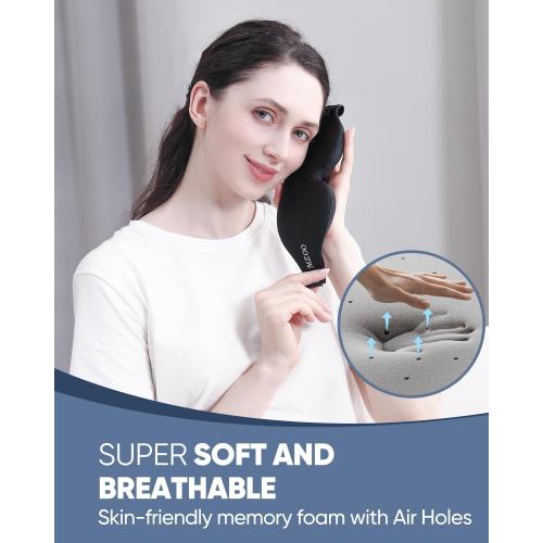 MZOO Luxury Sleep Eye Mask for Side Sleeper Men Women, Zero Eye Pressure 3D Sleeping Mask, Light Blocking Patented Design Night Blindfold, Soft Eye Shade Cover for Travel, Black