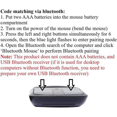 Bluetooth Arc Mouse Foldable Slim and Portable Mini Wireless Computer Travel Mouse Folding Optical Touch Mice for Laptop Tablet - Black