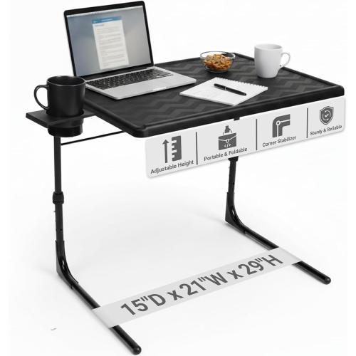 Table-Mate TV Tray Table | Portable Desk Folding Dinner Tray, Couch Table Trays for Eating Snack Food, Portable Laptop Desk, Bed Trays for Eating | Adjustable TV Trays with 3 Angles and Cup Holder