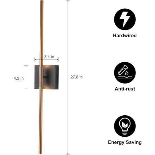 BRASS Modern Light Fixture Set of Two 27.8x4.3x3.4in Black and Brass Gold Sconces 1200Lm LED Wall Lights for Bathroom, Living Room, Corridor