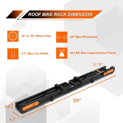 TOOENJOY Rooftop Bike Rack for Car SUV, Upright Roof Mount Bicycle Rack with 2 Arms for Movable Crossbar, 1 Bike Carrier