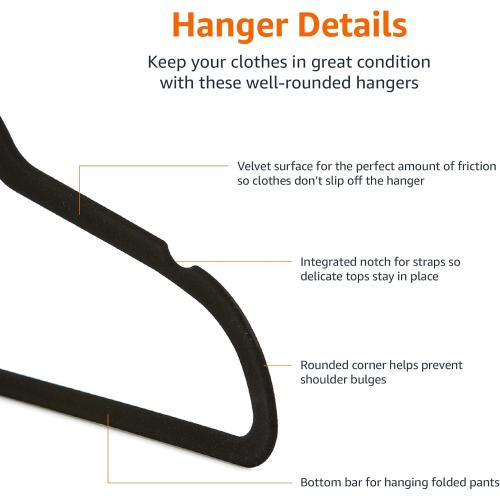 Amazon Basics Slim Velvet Non-Slip Space Saving Suit Clothes Hangers, Closet Organizer, Black,