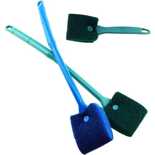 3 PCS Double-Sided AOODOOM Aquarium Fish Tank Algae Cleaning Brush with Non-Slip Handle, Sponge Scrubber Cleaner for Glass Aquariums and Home Kitchen