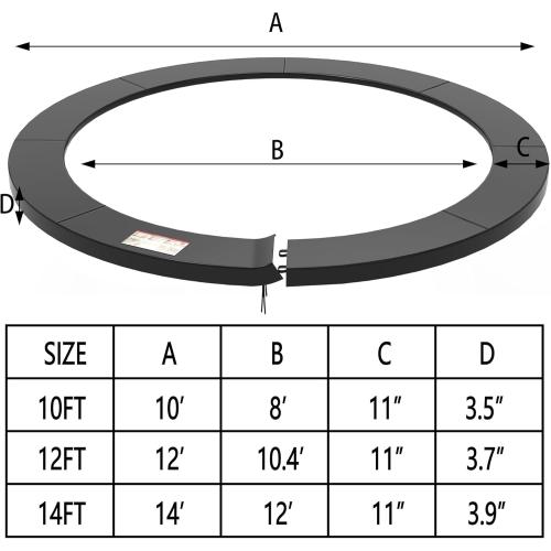 Trampoline Pad, 10ft 12ft 14ft Trampoline Replacement Safety Pad, Waterproof and Tear-Resistant Safety Spring Cover Round Frame Pad
