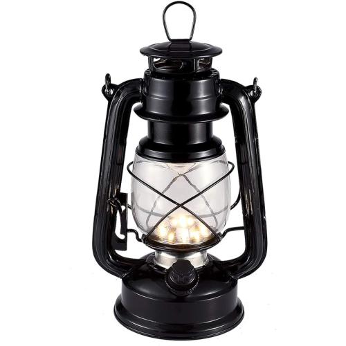 Black Vintage LED Hurricane Lantern, Warm White Battery Operated, Antique Metal Hanging With Dimmer Switch, 15 LEDs, 150 Lumen for Indoor or Outdoor Usage (Black)