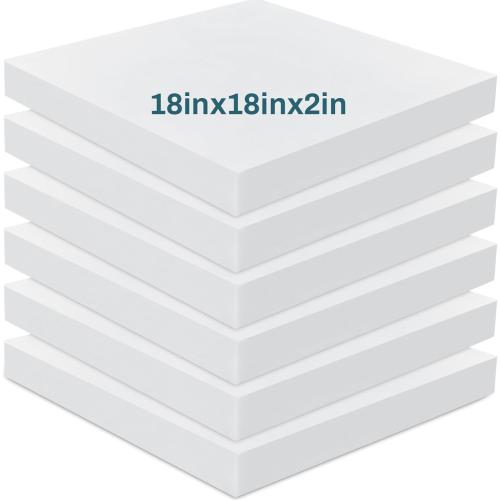 Frienda 6 Pack 2 X 18 X 18 Upholstery High Density Foam Cushion White Square Seat Replacement Cushion or Commercial Use Stuffing Craft Foam Couch Chair Padding DIY Projects