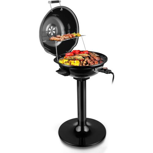 Electric Grill, Techwood Indoor/Outdoor Electric BBQ Grill, 1600W Portable Removable Stand Grill with Adjustable Heat & Drip Tray, Double Layer Design for Party, Patio & Backyard (Black)