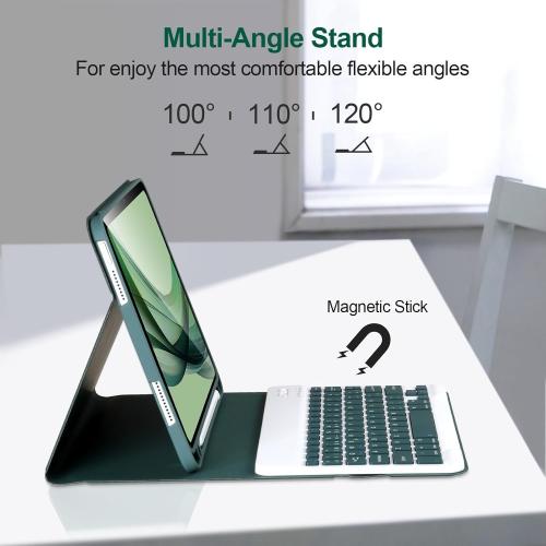 for iPad 11/10th Generation Case with Keyboard,Detachable Bluetooth Keyboard case for iPad A16 2025 11 inch/10th Gen 2022 10.9’’ with Pencil Holder, Square Keycaps,Green1