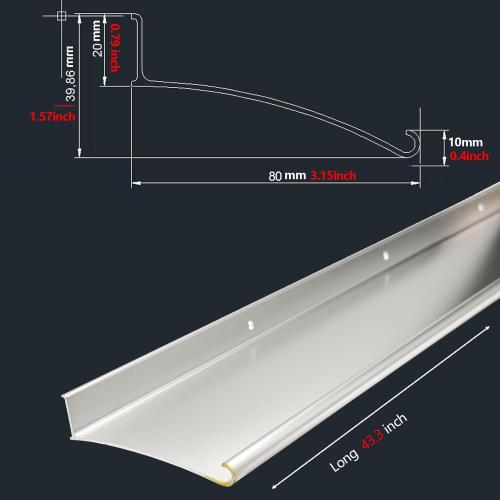 Aluminum Overhead Door Rain Drip Cap Guard - 43.3' Drip Edge Flashing, Deflector, Diverter - Anodized Silver, 2PCS