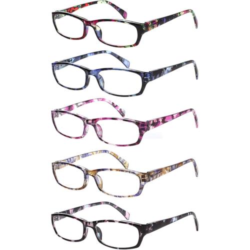 Kerecsen Reading Glasses 5 Pairs Fashion Ladies Readers Spring Hinge with Pattern Print Eyeglasses for Women (Mix Color -2, 2.50)