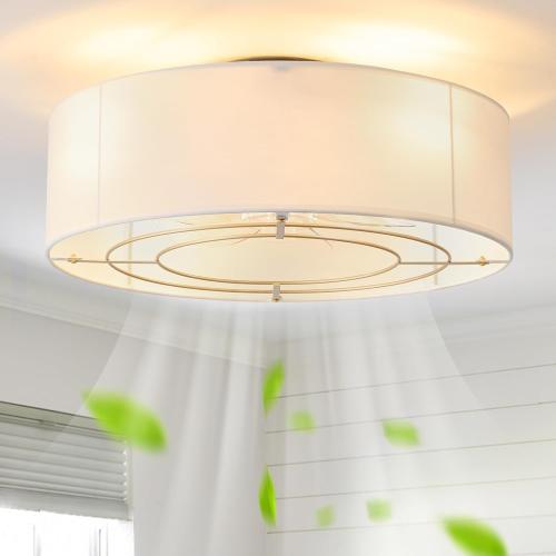 Low Profile Ceiling Fans with Lights, 20 Boho Rattan Ceiling Fan with Light Flush Mount and Remote Control, Drum Caged with 6 Speeds for Bedroom, Nursery, Living Room