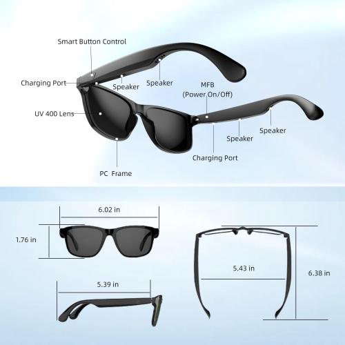 Smart Bluetooth Glasses, Smart Wireless Headphone Sunglasses for Men &Women with Built-in Speakers, Outdoor UV Protection,Touch &Voice Control, Hands-Free Calls