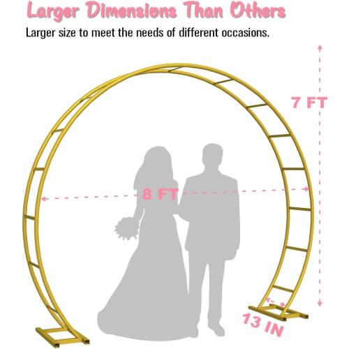 Queension Metal Arch Backdrop Stand 8Ft Wide 7Ft High, Wedding Arch Frame for Wedding Decorations, Balloon Arch Stand with Base for Ceremony, Outdoor Garden Arch Trellis for Climbing Plants, Gold