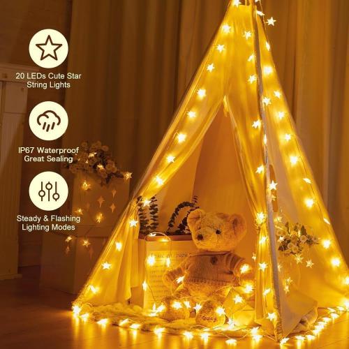 String Lights Star Lights Holiday Small Colorful Lights Christmas Decoration Outdoor Camping Ambient Lights (USB Standing Bright 3m 20 Lights)