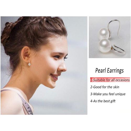 925 Sterling Silver Hoop Handpicked AAA  Quality 7.5-8mm White Freshwater Cultured Pearl Dangle Drop Earrings Jewelry for Women