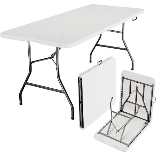 Folding Table 6ft - Heavy Duty Plastic Table with Handle, Foldable & Portable, Fold-in-Half Utility Tables for Outdoor, Dining, Wedding, Events, Indoor, Picnic, Camping, Party (White)