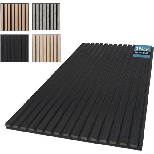 AKUMAX 2 Pack Wood Panels,1.4in Extra Thick 3D Slat Wall Panels-Sound Absorbing - Wooden Wall Panels for Living Room, Bedroom-Fire Retardant & FSC-15.5 ft²(Black Oak, 2pcs-24in*48in)