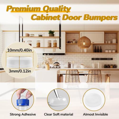 100 Pieces Cabinet Bumpers Clear Rubber Bumpers Self Adhesive, Soft Cabinet Door Bumper Pads, Sound Dampening Bumpers, Kitchen Cabinet Pads for Drawers, Picture Frames, Cupboard, 10mm x 3mm