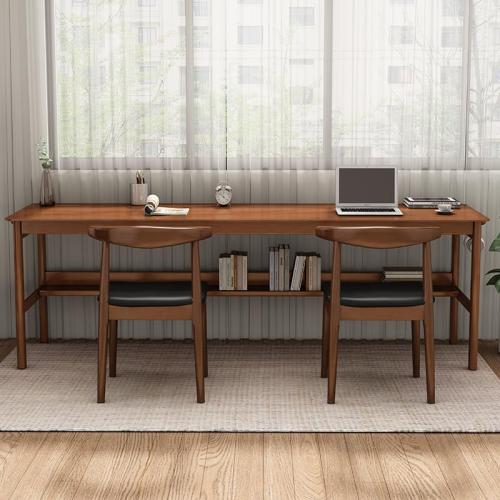Solid Wood Dining Chairs Set of 2, Mid Century Dining Chairs, Upholstered PU Leather Chairs with Wide Curved Backrest, Chairs for Dining Room, Kitchen, Walnut Finish