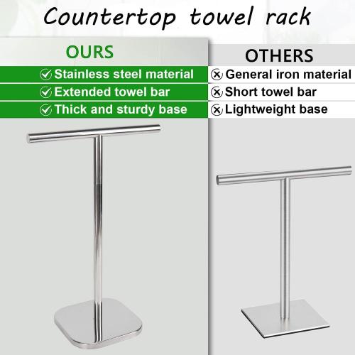 TocTen Hand Towel Holder Stand, T-Shape Hand Towel Rack for Bathroom Vanity Countertop, SUS 304 Stainless Steel Bath Towel Bar Stand with Heavy Duty Base (Polish Chrome)