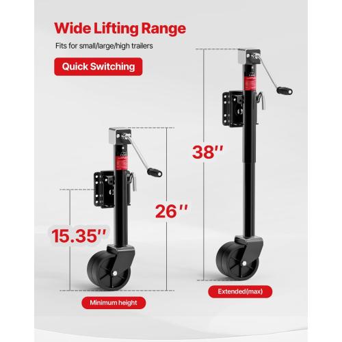 Size 12in 2000lbs Trailer Jack with Dual Wheel, 20-24V Cordless Drill Compatible, 12 Lift, for RV Boat，Black
