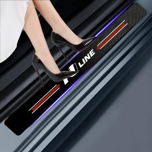 4PCS car Door sill Protector Stickers Carbon Fiber Texture Leather car Door sill Cover Compatible Elantra i20 i30 Tucson Venue Kona Sonata N line Accessories (Style 1)