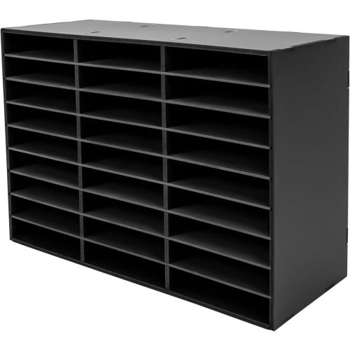 27 Organizer, Desktop File Sorter Mail Center Paper Storage Cabinet Classroom Mailbox for Files Documents Papers Magazines(White) (Black 27Slots 1)