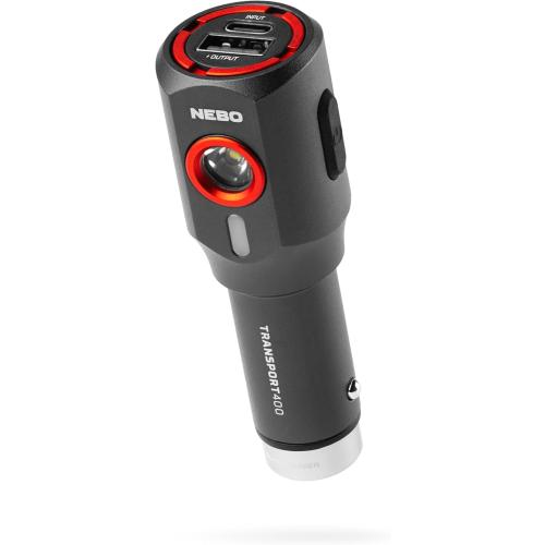NEBO TRANSPORT 400 2-In-1 Car Charger & Flashlight | 400 Lumens, 6 Light Modes, Compact LED Light, Magnetic Pocket Clip, Waterproof, Emergency Glass Breaker, 12V DC or USB-C Rechargeable