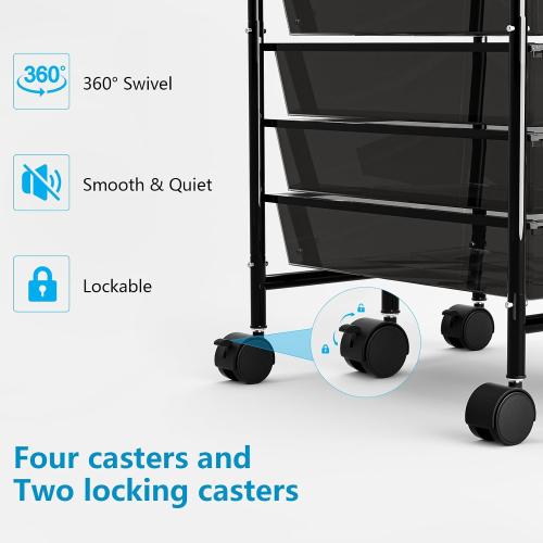 Metal 6 Tier Rolling Cart with 6 Drawers,1 Table Top & 4 Wheels, Utility Grocery Craft Cart on Wheels for Classroom, Office, Bathroom, Kitchen, Bar, Home Storage and Organization, Dorm Room Essentials
