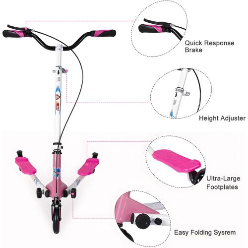 Swing Wiggle Scooter, 3 Wheels Drifting Folding Kick Scooter with 4-Level Adjustable Height/Foldable for Kids/Woman/Men Age 6  Years Old