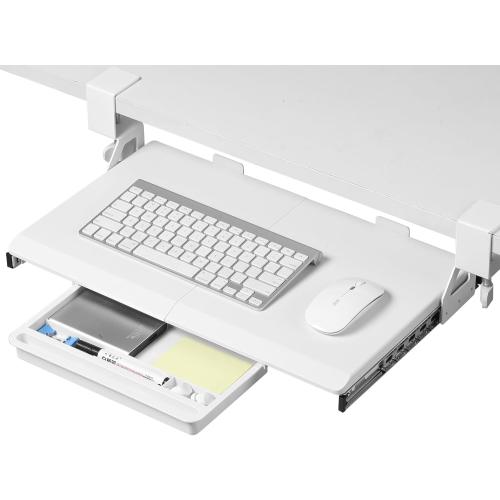 ETHU Keyboard Tray Under Desk, 19.7 X 12.2 Small Size C Clamp Keyboard Drawer Under Desk, Computer Keyboard Stand Slide Pull Out, Ergonomic Keyboard Tray for Home, Office(White)