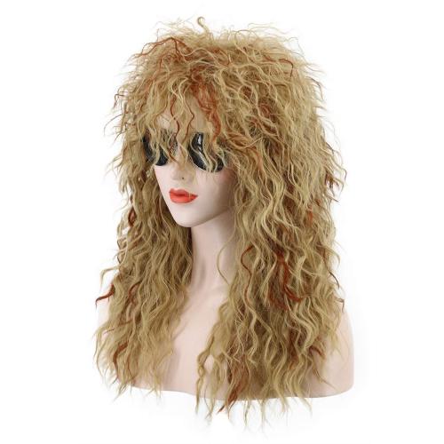 karlery Men Women Long Curly Orange Mix Blonde 70s Heavy Metal Rocker Mullet Wig 80s Costume Anime Wig
