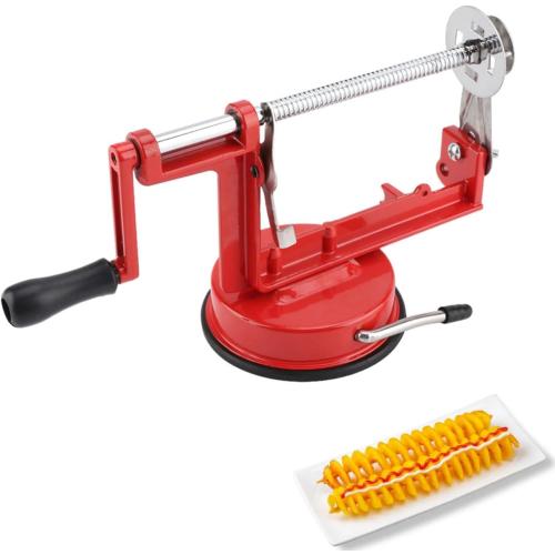 Potato Spiral Cutter, Twisted Potato Slicer Stainless Steel French Fry Cutter Hand Crank Curly Fries Potato Cutter with Suction Base for Potato