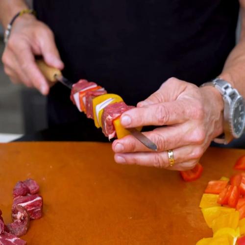 12 Pack Kebab Skewers BBQ Barbecue Skewers Stainless Steel Sticks 23.5 Inch Heavy Duty Large Wide Reusable with Nonslip Wooden Handle Ideal for Shish Kabob Chicken Shrimp and Vegetables