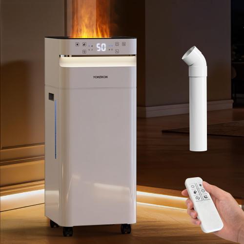 YOKEKON Humidifier Large Room 5.8Gal/22L, 2500 sq.ft. Cool Mist Humidifiers for Home Bedroom with Flame & Night Light, Top Fill Whole House Humidifier with Extension Tube, Plants, Kids, Adults, White