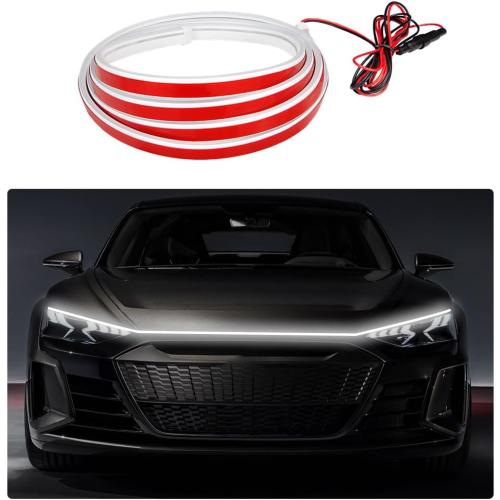 79 Inch Car Hood Light Strip, Exterior Flexible Daytime LED Running Light, Waterproof Auto LED Strip Light with Dynamic Scan Start-up Effect, Car Accessories for SUV Truck (White)
