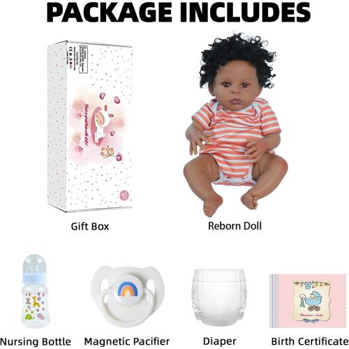 SCOM Realistic Reborn Baby Dolls Black-20 Inch Girl African American Newborn Baby Doll, Lifelike Weighted Soft Body, Christmas Birthday Gift for Kids Age 3
