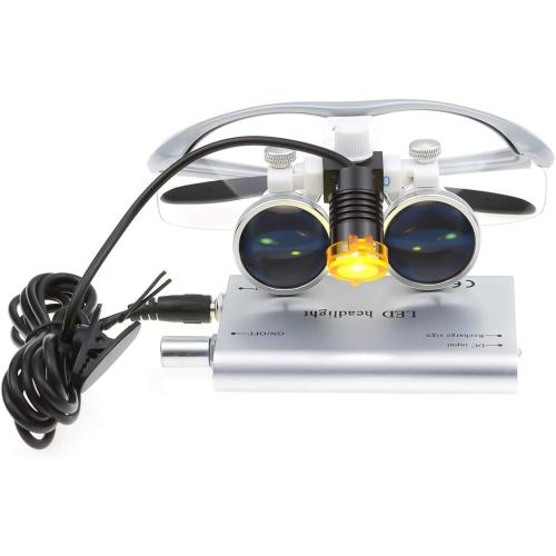 EustomA 2.5X Binocular Loupes Optical Glasses  3W LED Headlight Lamp with Filter   Aluminum Box Silver