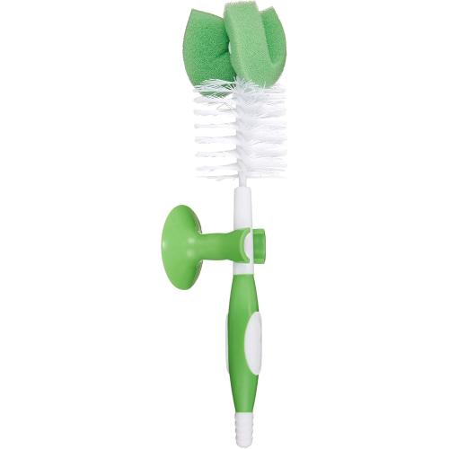 Amazon Brand - Mama Bear Baby Bottle Brush with Nipple Cleaner and Suction Cup Stand, White (Pack of 3)