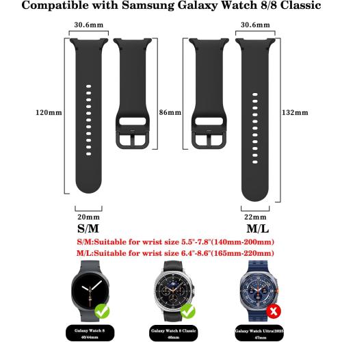 For Galaxy Watch 8 9 Bands 40mm 44mm Classic 46mm,No Gap Silicone Sport Bands Strap Compatible with Samsung Galaxy Watch 8 9 and 8 Classic 40mm 44mm 46mm Band