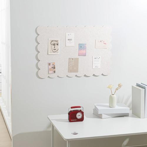 Scalloped Felt Bulletin Board 24 x 18 Inches Foldable Camel Pin Cork Board Alternative for Wall, 2' x 1.5' Trifold Picture Vision Self Adhesive Bulletin Decorative