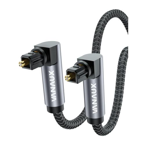 VANAUX Double 90 Degree Optical Cable, 5FT SPDIF Audio Optical Cable, 360 Degree Rotatable L Shaped Right Angle Digital Toslink Male to Male Cable for Sound Bar, TV, Game Consoles(1.5m/5ft)