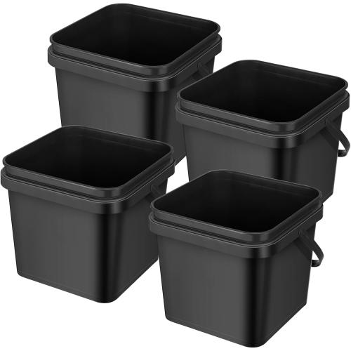 Jingmore 4 Pcs Plastic Bucket 5 Quart Square Bucket, Black