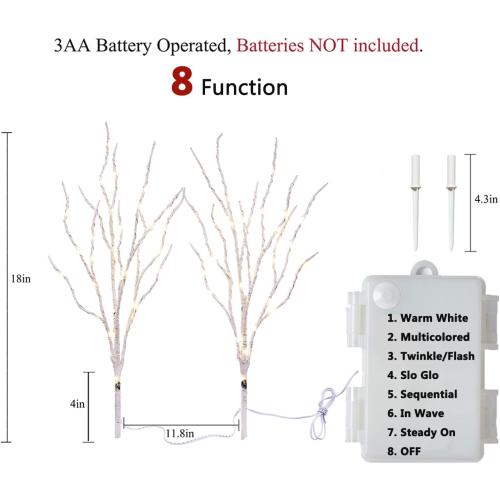 Hairui Lighted Birch Branches Battery Operated 70L 18IN Warm White and Multi Color Fairy Lights 8 Function for Halloween Home Christmas Decor