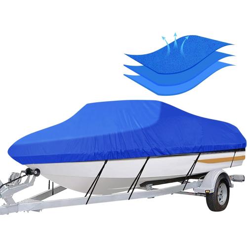 iCOVER Trailerable Boat Cover- 17'-19' Heavy Duty Waterproof Tarp Covers with Storage Bag, Fits V-Hull, Fish&Ski, Pro-Style, Fishing, Runabout, Bass Boats, up to 17ft-19ft Long X 96 Wide