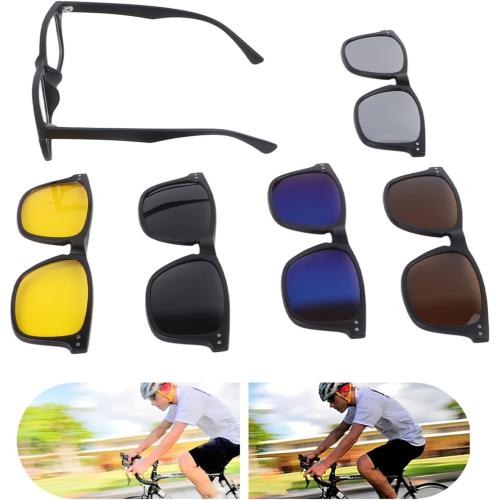 Color  Black , blue ,yellow , print grey Magnetic Clip on Sunglasses with 5 Interchangeable Clips,TR Rectangular Frame Stylish Night Driving Glasses TR Polarized Clip on Sunglasses for Women Men