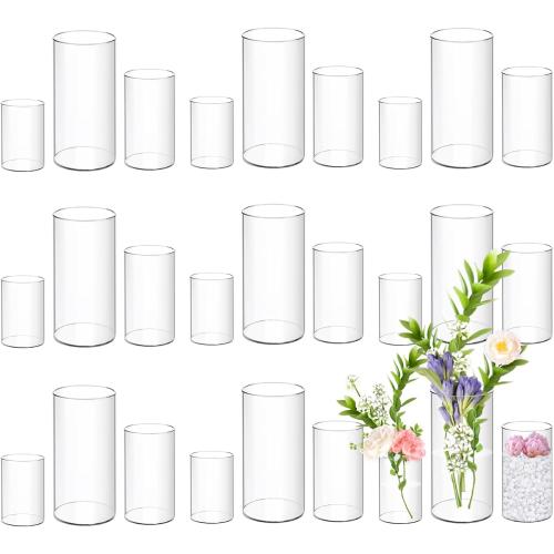 24 Pack Acrylic Cylinder Vases 4,6,8 Inch Tall Clear Acrylic Flower Vase Bulk Floating Candle Holders Cylinder Plastic Vases for Centerpiece Table Wedding Home