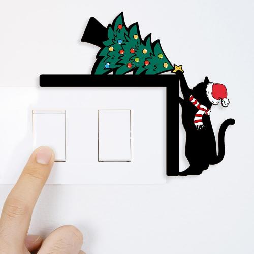 Pigort Christmas Decorations Funny Black Cat Door/Window Coner Toppers Windows Walls DIY Craft for Christmas Party Ornament (Black cat 2)