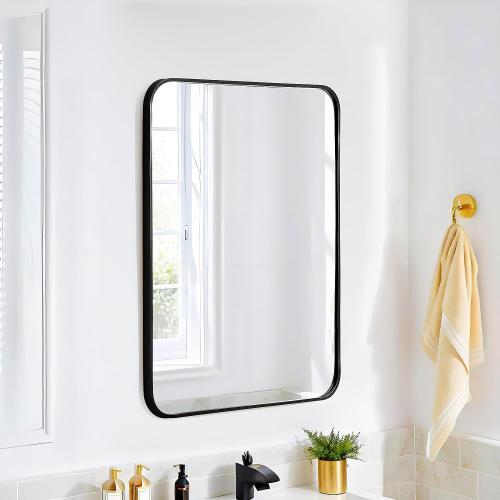 30x20 Rectangle Mirror Wall Mounted Aluminum Alloy Metal Frame HD Glass Dressing Make-up for Bathroom Entryway Bedroom Living Room 30 20 inch Black