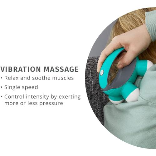 HoMedics, Quatro Mini Hand-Held Massager with Hand Grip, Battery Operated Vibration Massage, 4 Massage Nodes, Powered by 2 AAA Batteries (Included), Assorted Colors